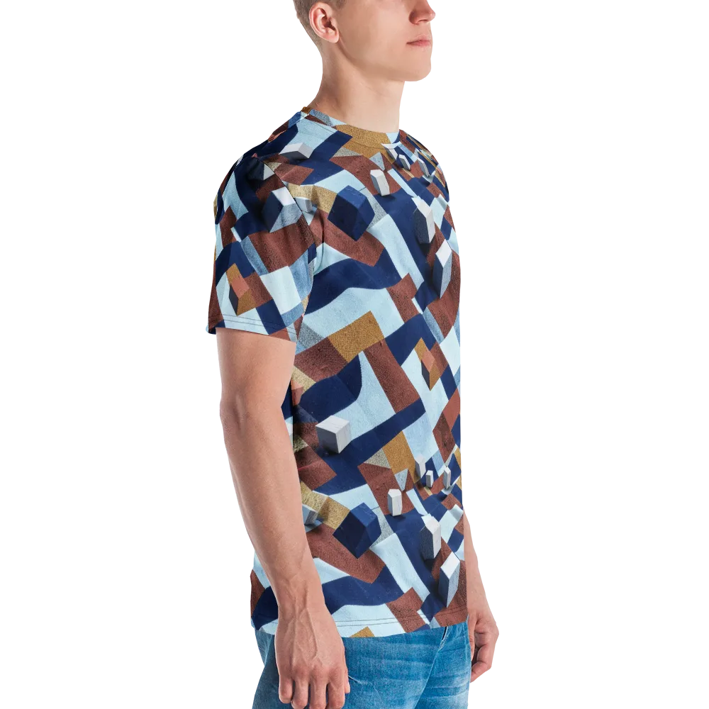 Cobalt Cubism on Men's Crew Neck T-Shirt — Right
