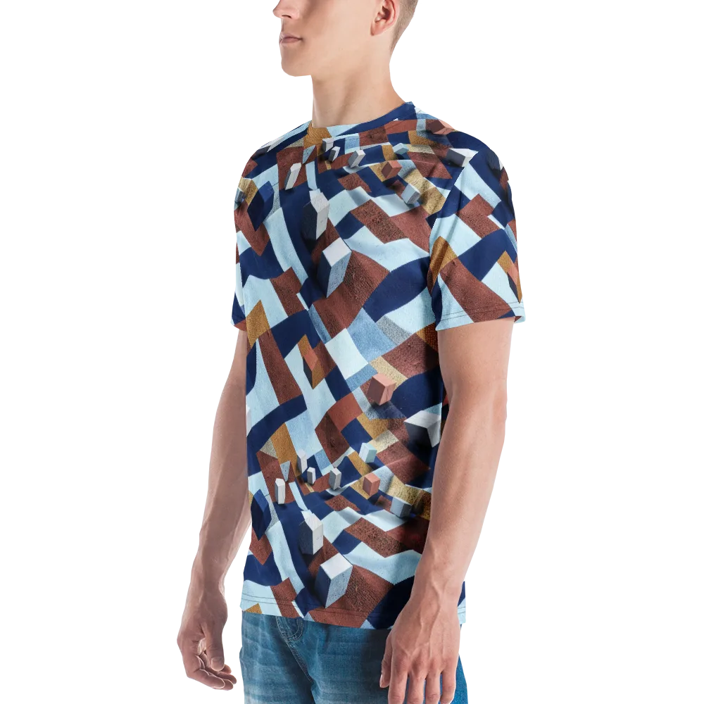 Cobalt Cubism on Men's Crew Neck T-Shirt — Left