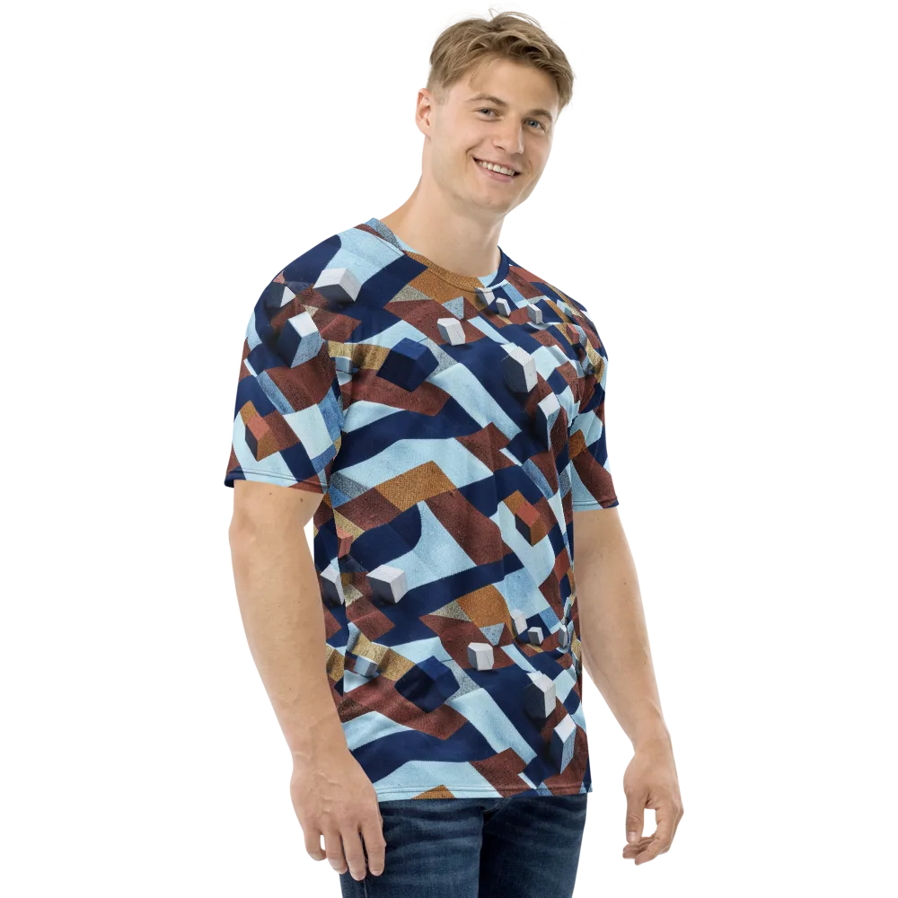 Cobalt Cubism on Men's Crew Neck T-Shirt — Right