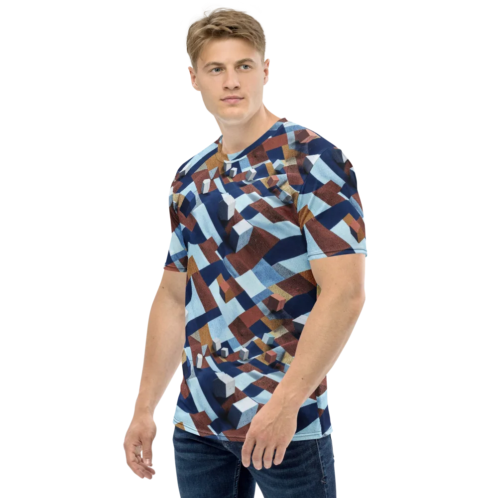 Cobalt Cubism on Men's Crew Neck T-Shirt — Left