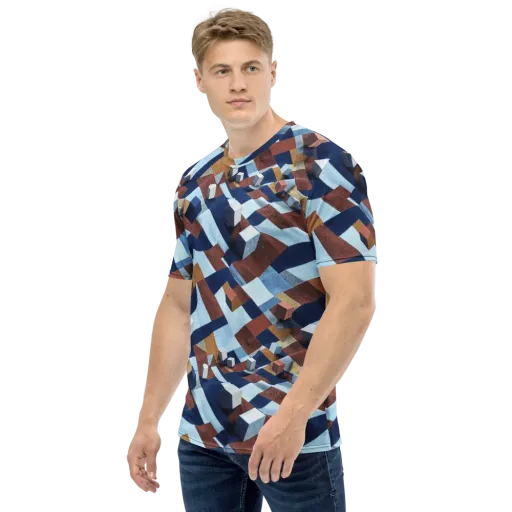 Cobalt Cubism on a Men's Crew Neck T-Shirt