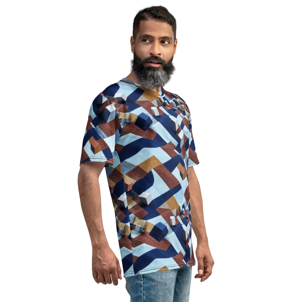 Cobalt Cubism on Men's Crew Neck T-Shirt — Right