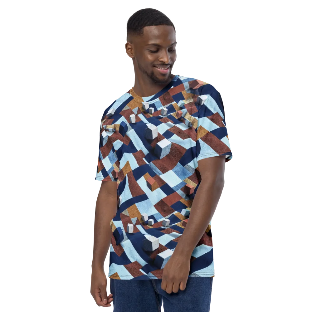 Cobalt Cubism on Men's Crew Neck T-Shirt — Left