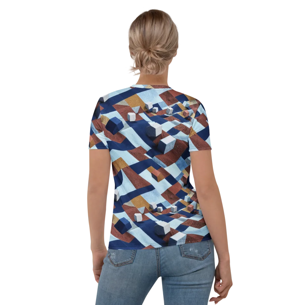 Cobalt Cubism on Women's Crew Neck T-Shirt — Back