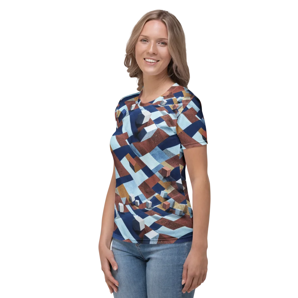 Cobalt Cubism on Women's Crew Neck T-Shirt — Left