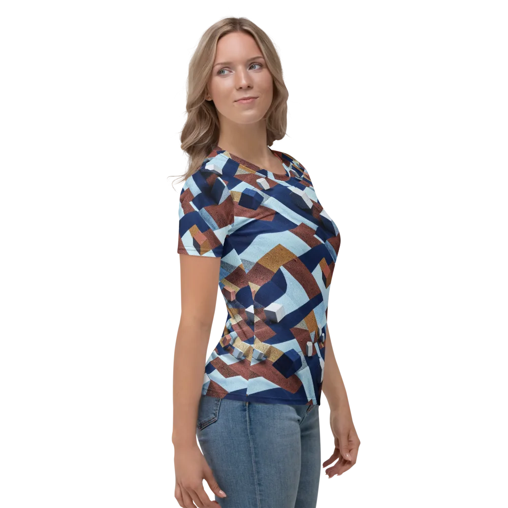 Cobalt Cubism on Women's Crew Neck T-Shirt — Right