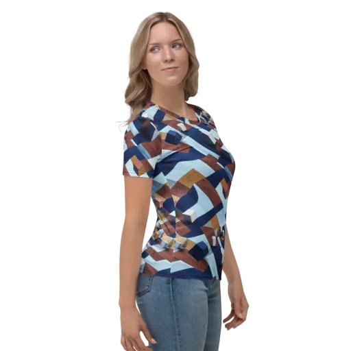 Cobalt Cubism on a Women's Crew Neck T-Shirt