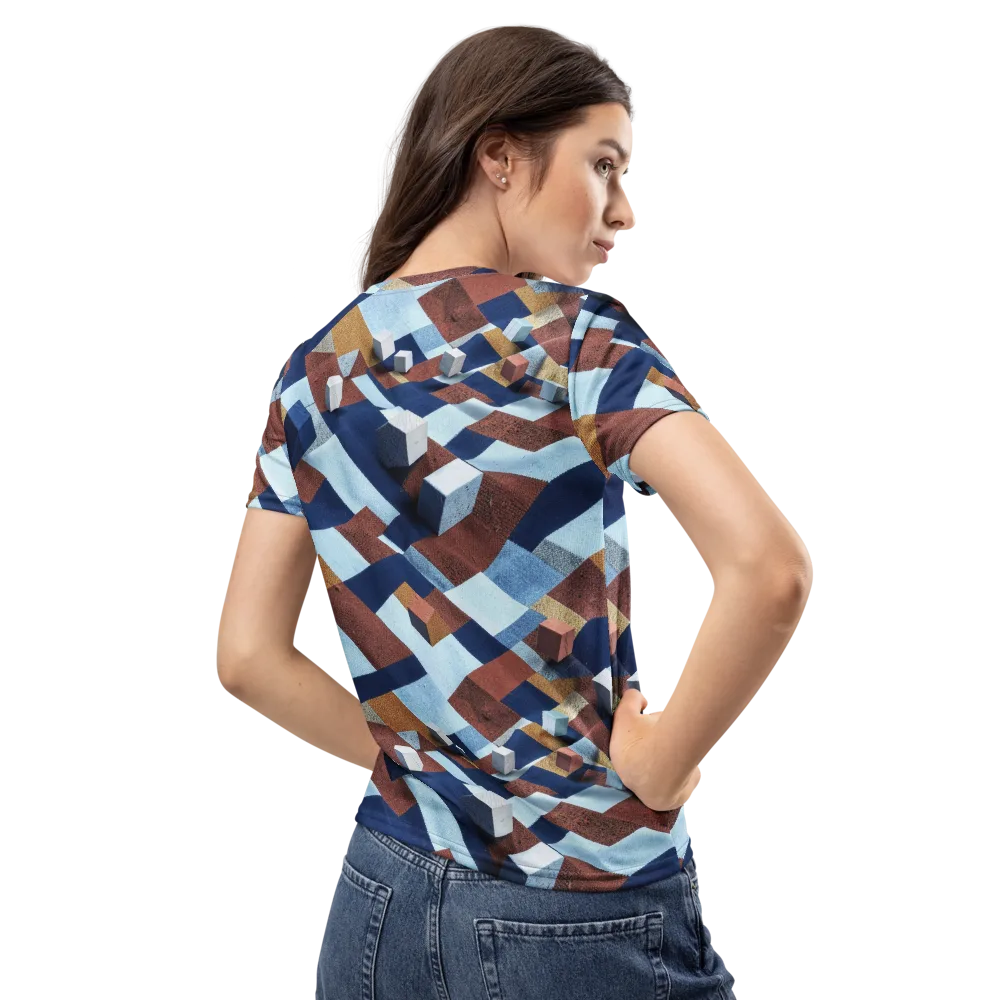 Cobalt Cubism on Women's Crew Neck T-Shirt — Back