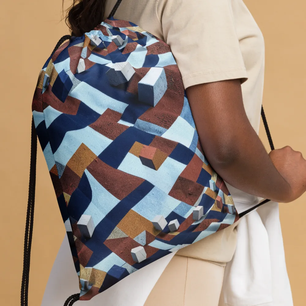 Cobalt Cubism on Drawstring Bag — Front