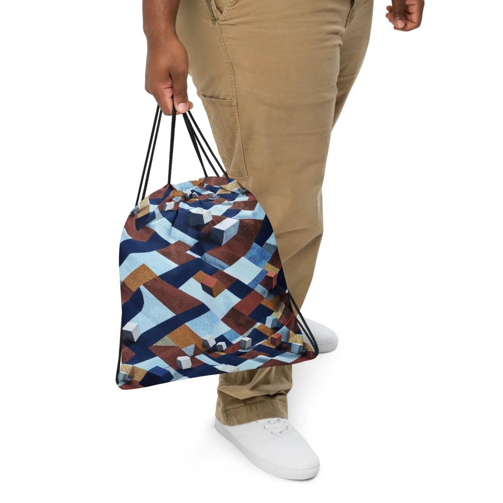 Cobalt Cubism on Drawstring Bag — Front
