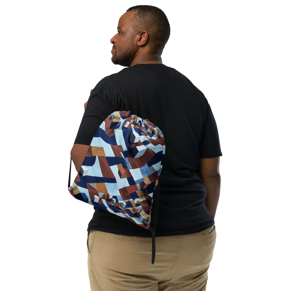 Cobalt Cubism on Drawstring Bag — Front