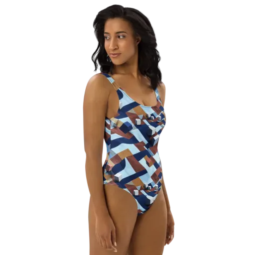 Cobalt Cubism on a One-Piece Swimsuit