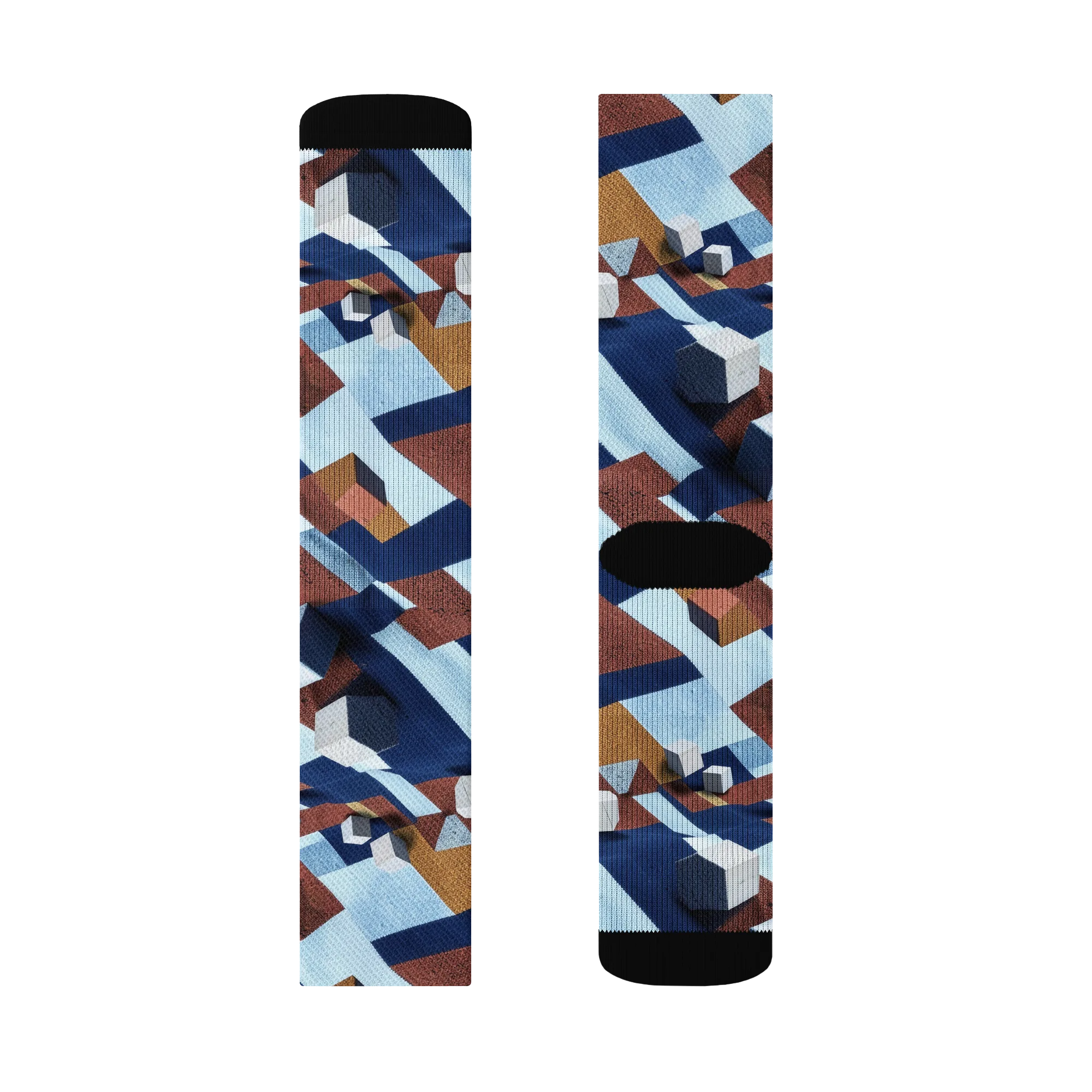 Cobalt Cubism on Socks — Left Sock