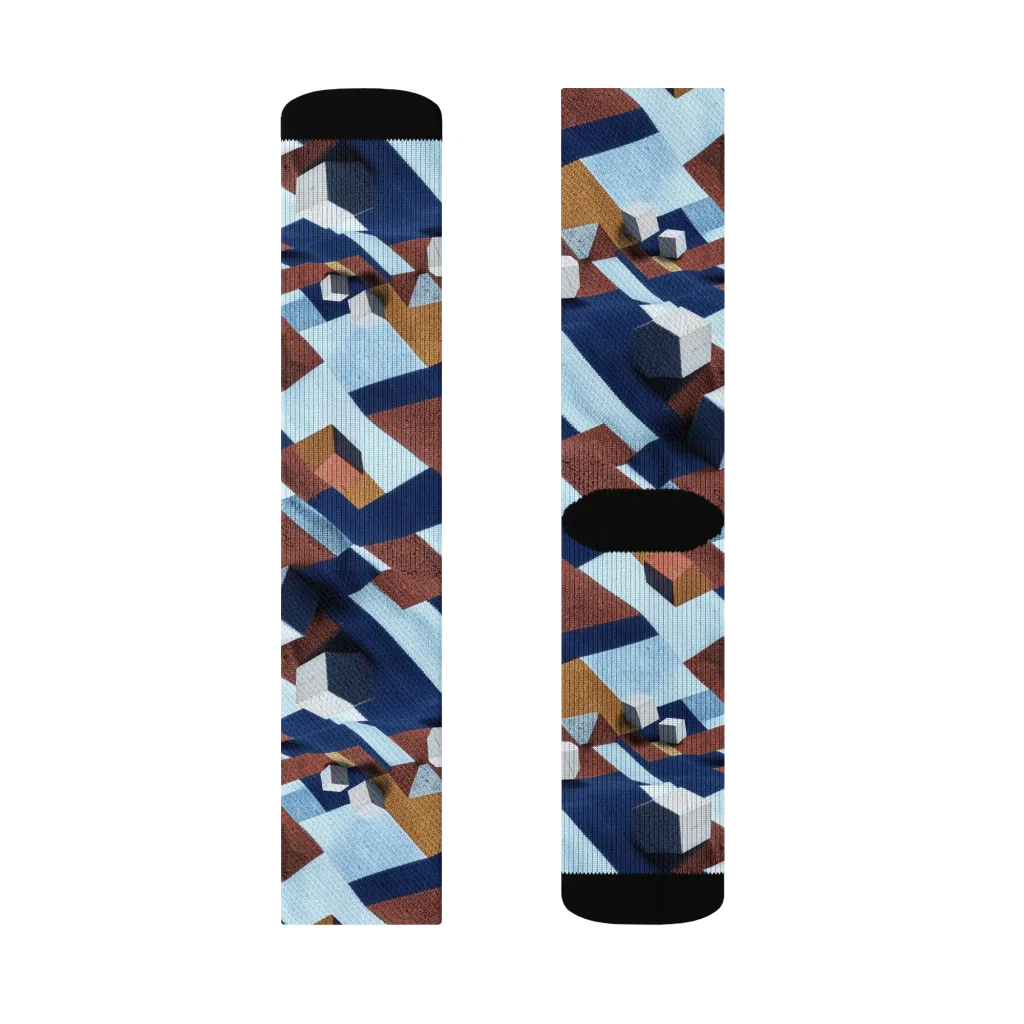 Cobalt Cubism on Socks — Right Sock