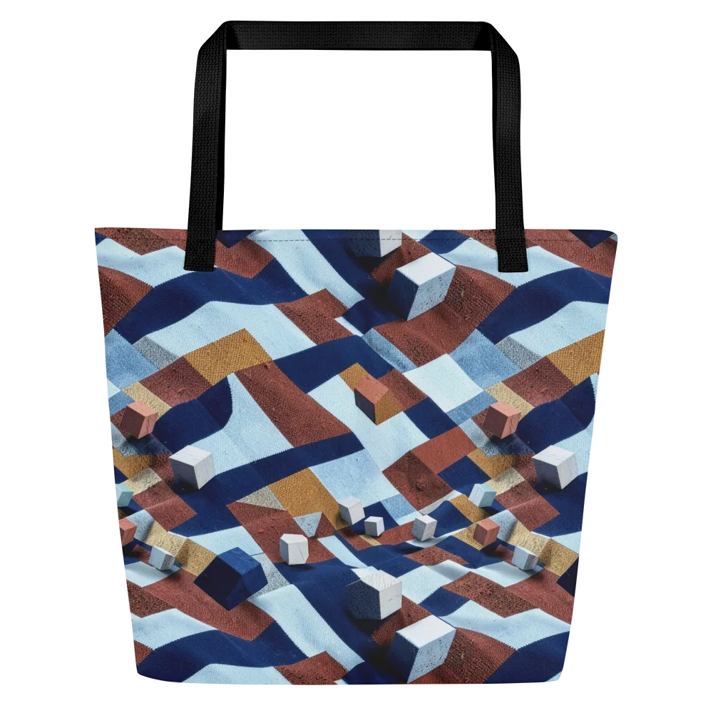 Cobalt Cubism on Large Tote Bag W/ Pocket — Front