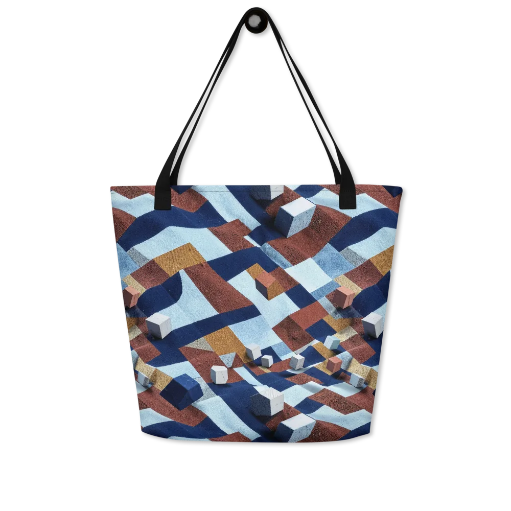 Cobalt Cubism on Large Tote Bag W/ Pocket — Front