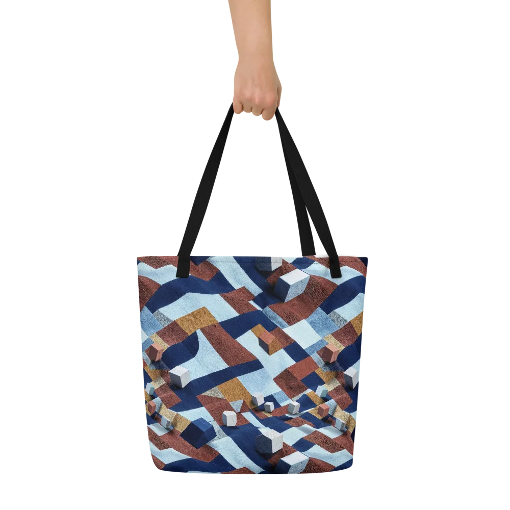 Cobalt Cubism on Large Tote Bag W/ Pocket — Front