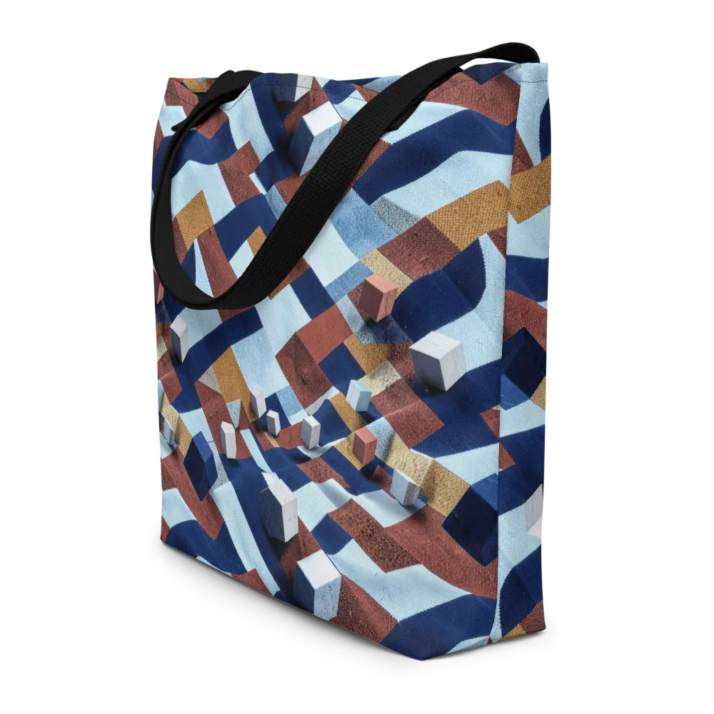 Cobalt Cubism on Large Tote Bag W/ Pocket — Front