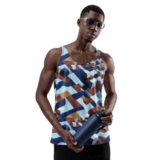 Cobalt Cubism on a Men's Tank Top