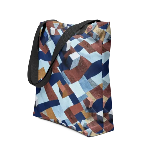 Cobalt Cubism on a Tote Bag