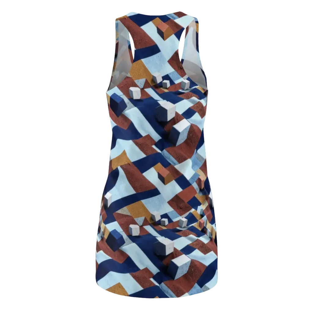 Cobalt Cubism on Racerback Dress — Back