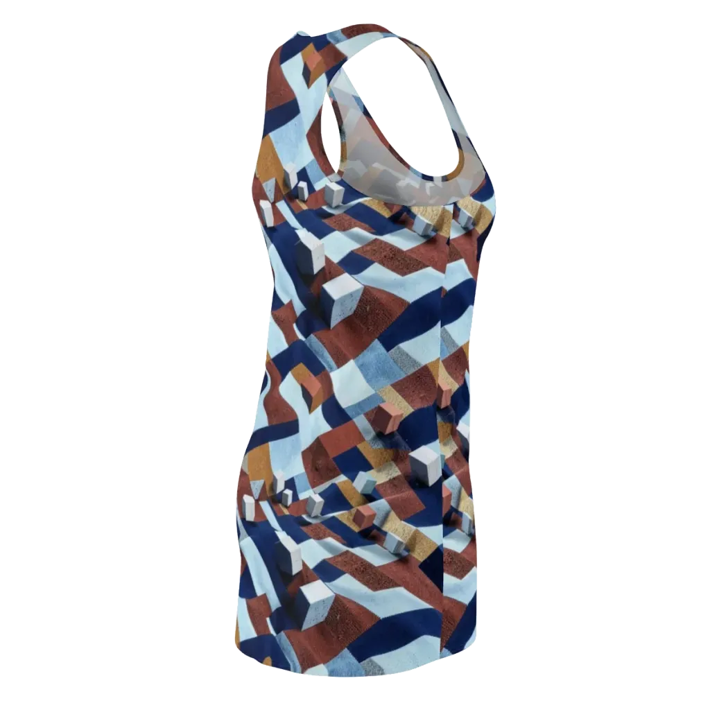 Cobalt Cubism on Racerback Dress — Back Side