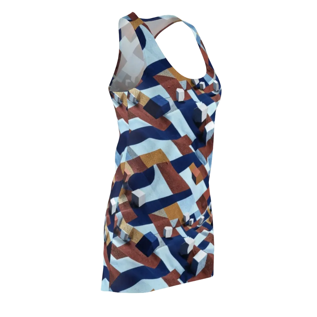 Cobalt Cubism on Racerback Dress — Front Side