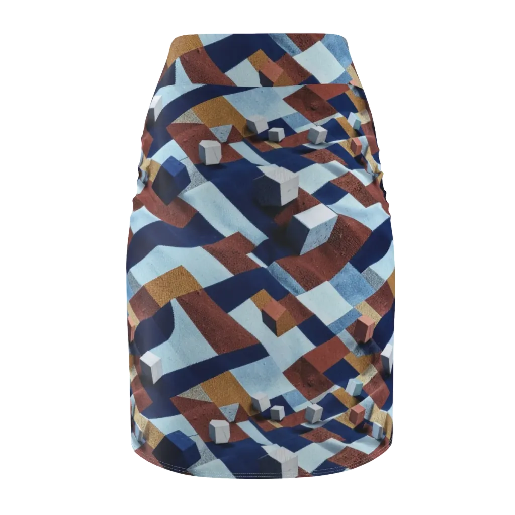 Cobalt Cubism on Pencil Skirt — Back