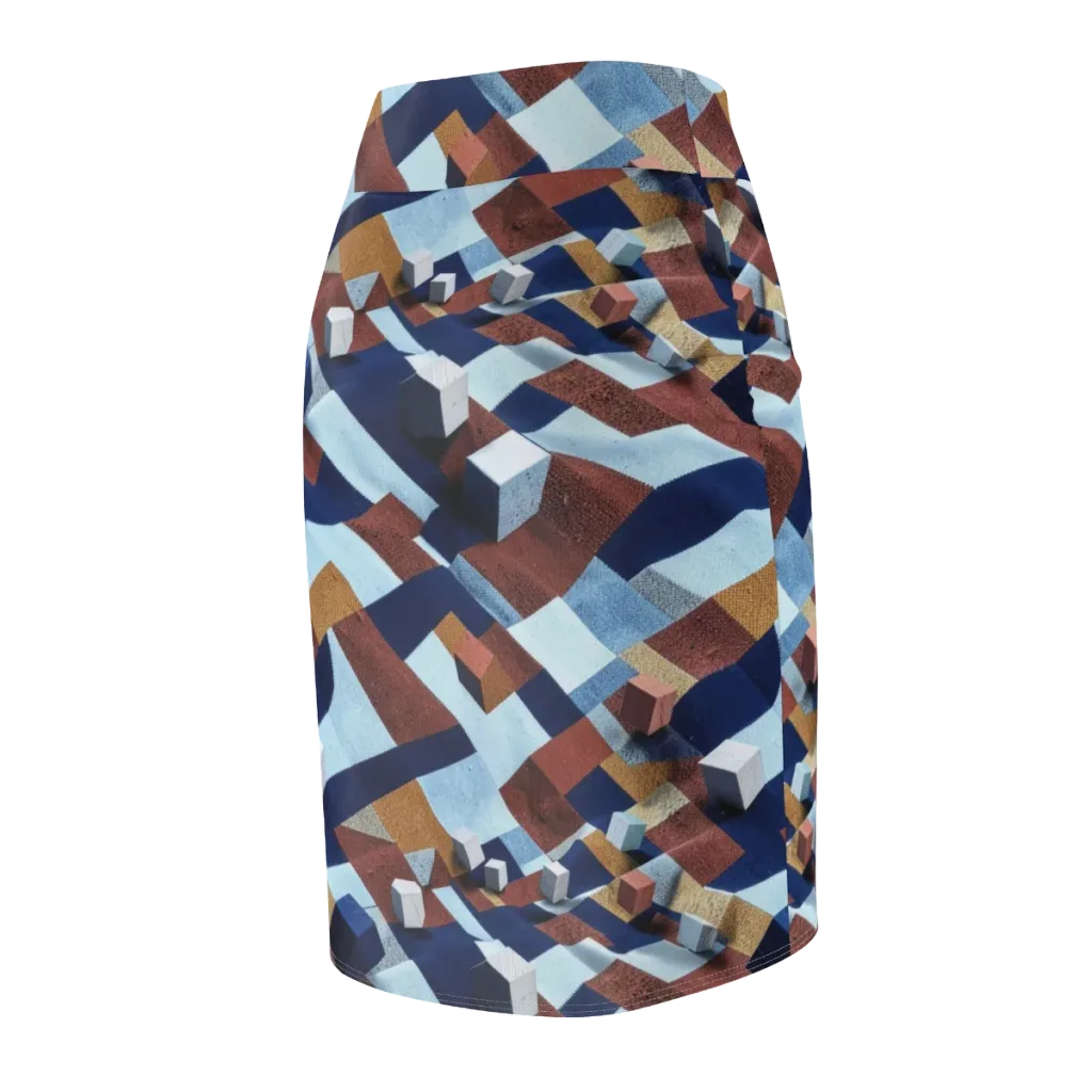 Cobalt Cubism on Pencil Skirt — Back Side