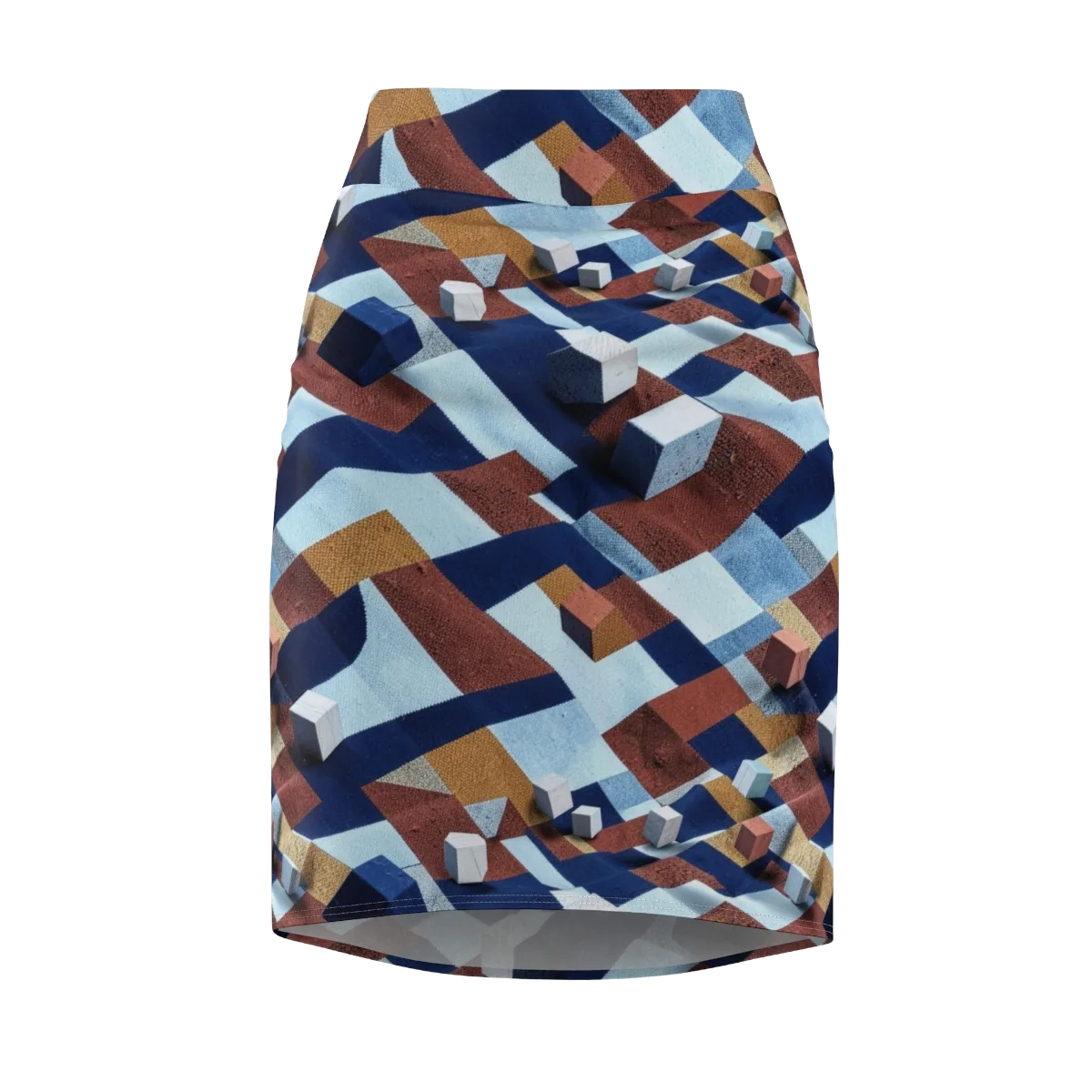 Cobalt Cubism on Pencil Skirt — Front