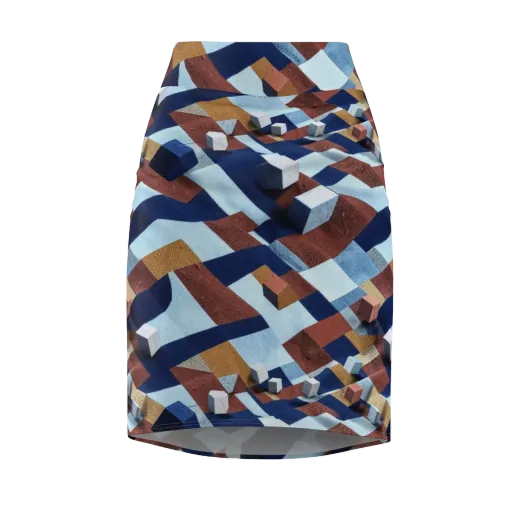Cobalt Cubism on a Pencil Skirt