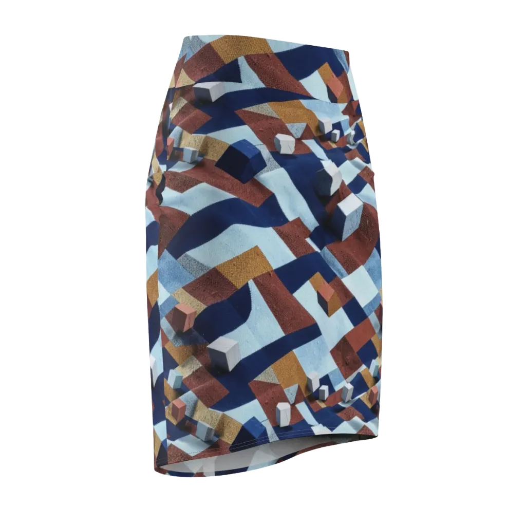 Cobalt Cubism on Pencil Skirt — Front Side