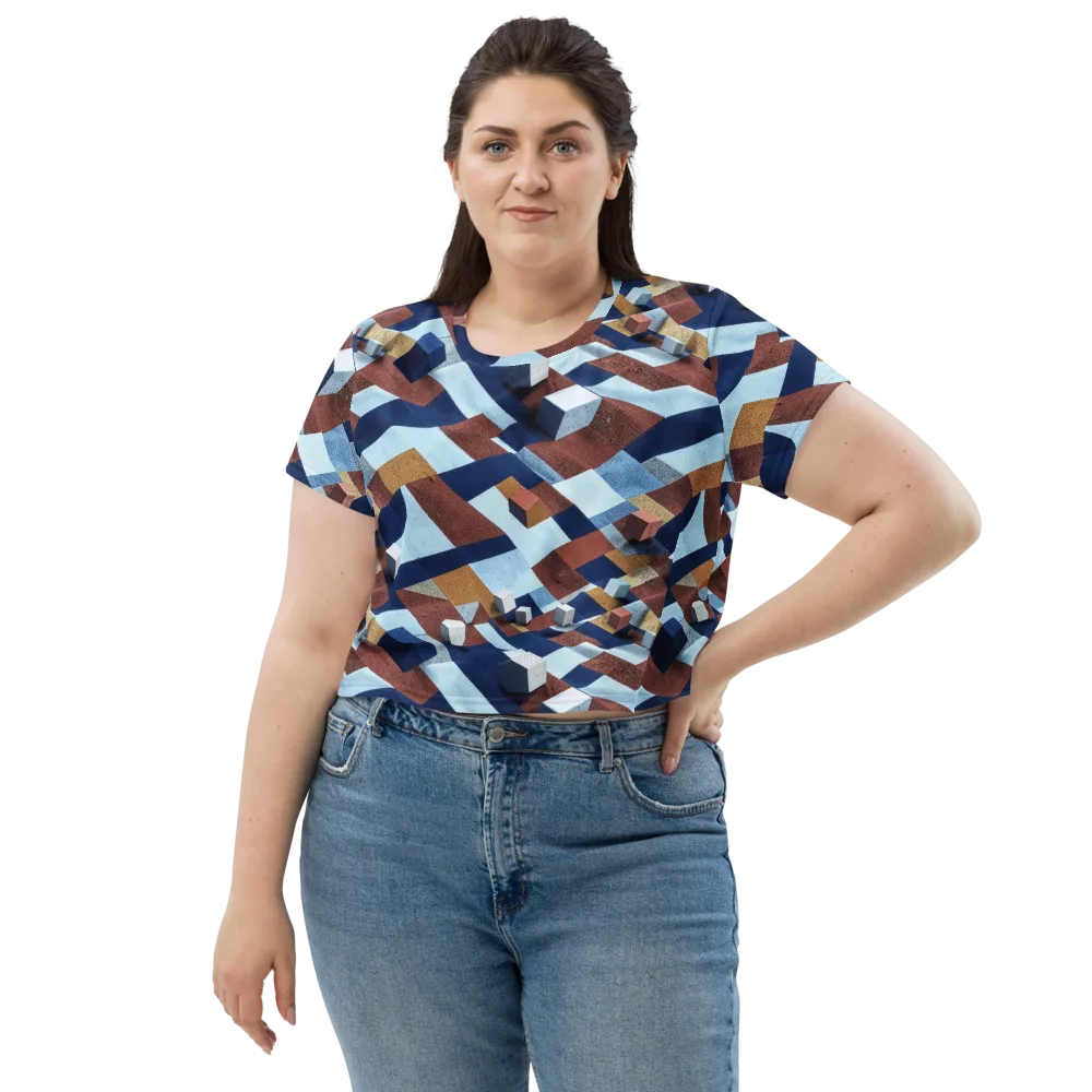Cobalt Cubism on Crop Tee — Front