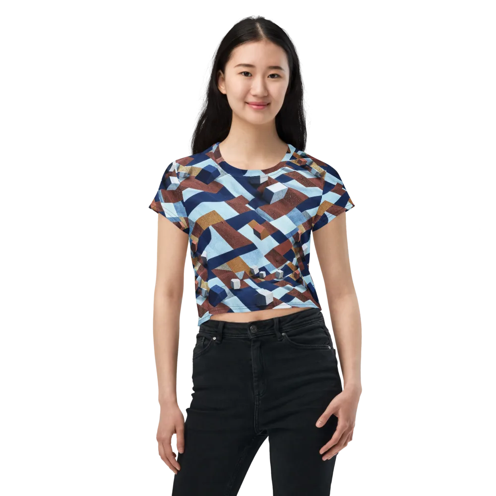Cobalt Cubism on Crop Tee — Front