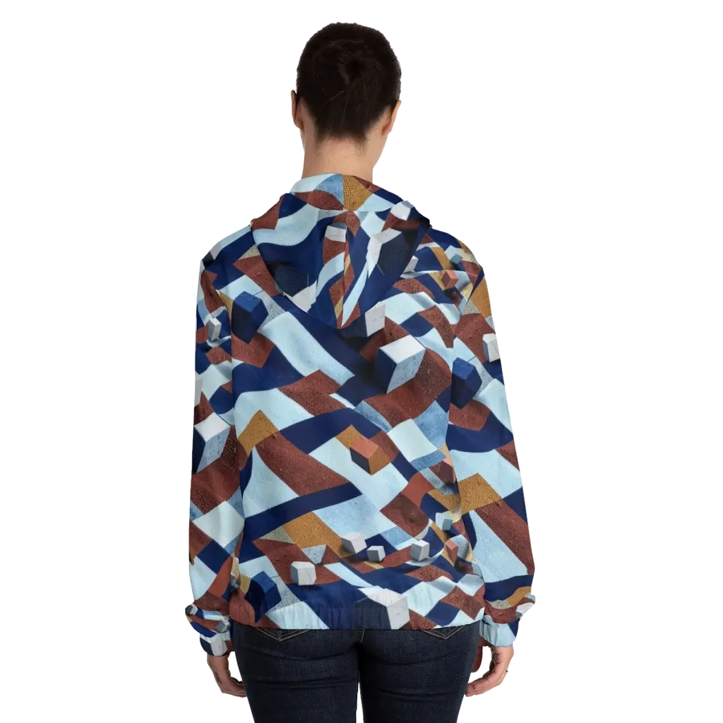 Cobalt Cubism on Women's Full-Zip Hoodie — Back On Person