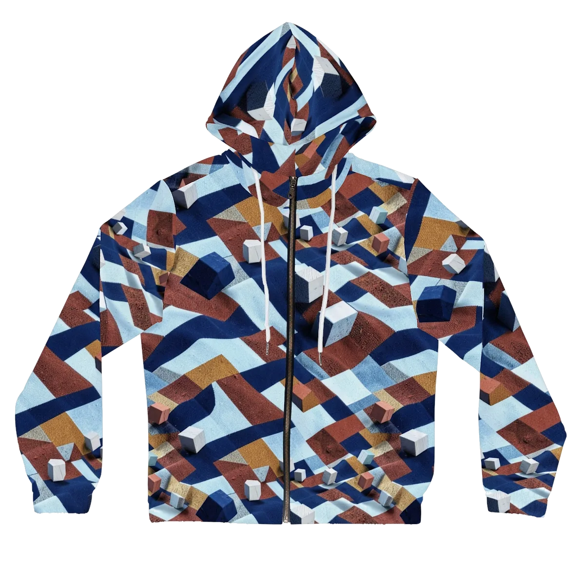 Cobalt Cubism on Women's Full-Zip Hoodie — Front