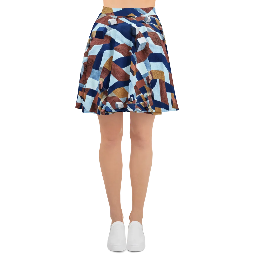 Cobalt Cubism on Skater Skirt — Front