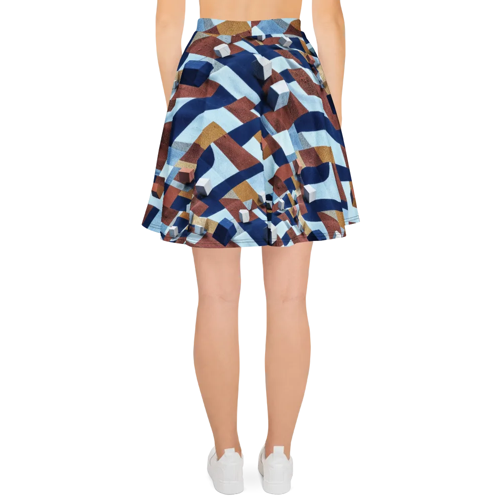 Cobalt Cubism on Skater Skirt — Back