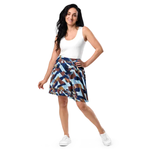 Cobalt Cubism on a Skater Skirt