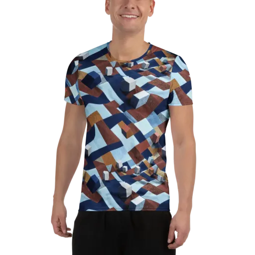 Cobalt Cubism on a Men's Athletic T-Shirt