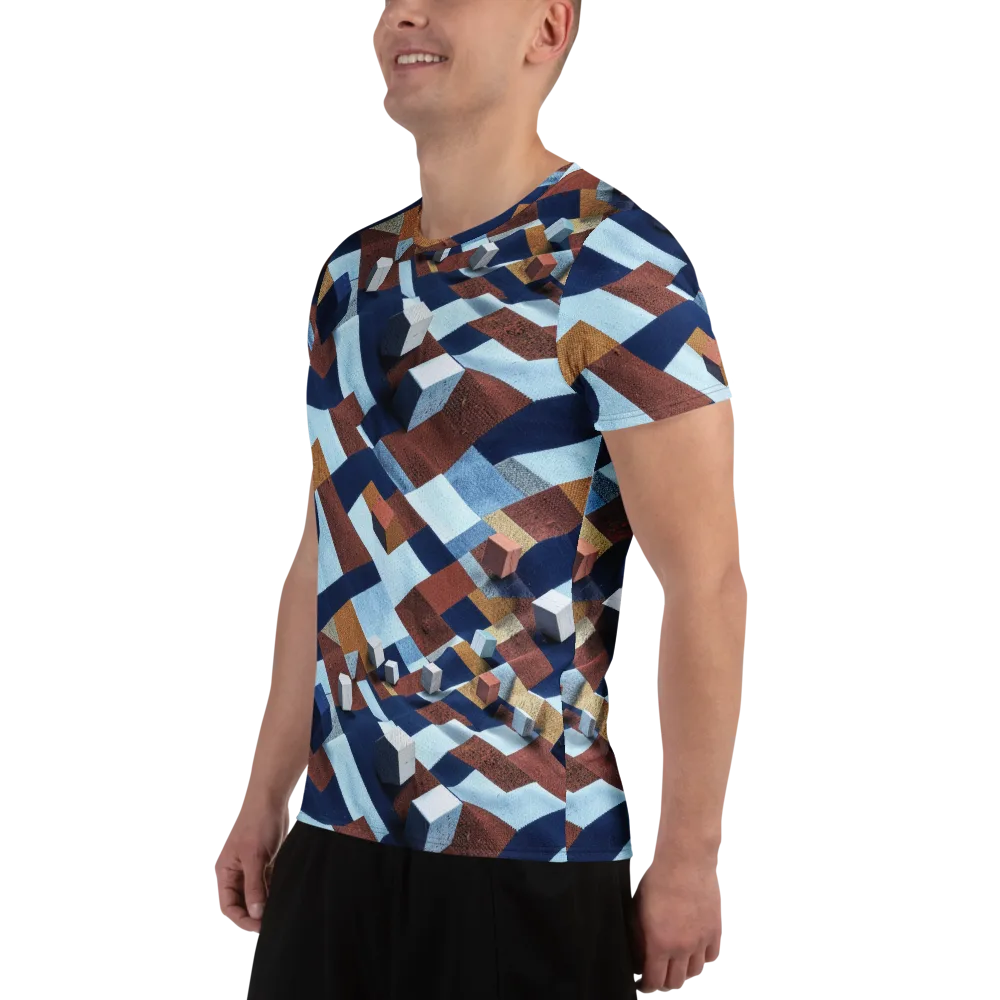 Cobalt Cubism on Men's Athletic T-Shirt — Left