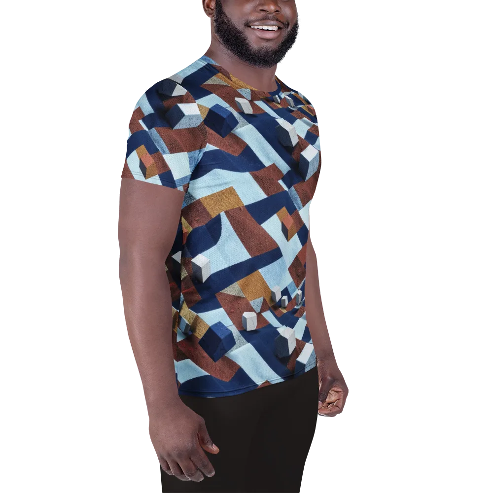 Cobalt Cubism on Men's Athletic T-Shirt — Right