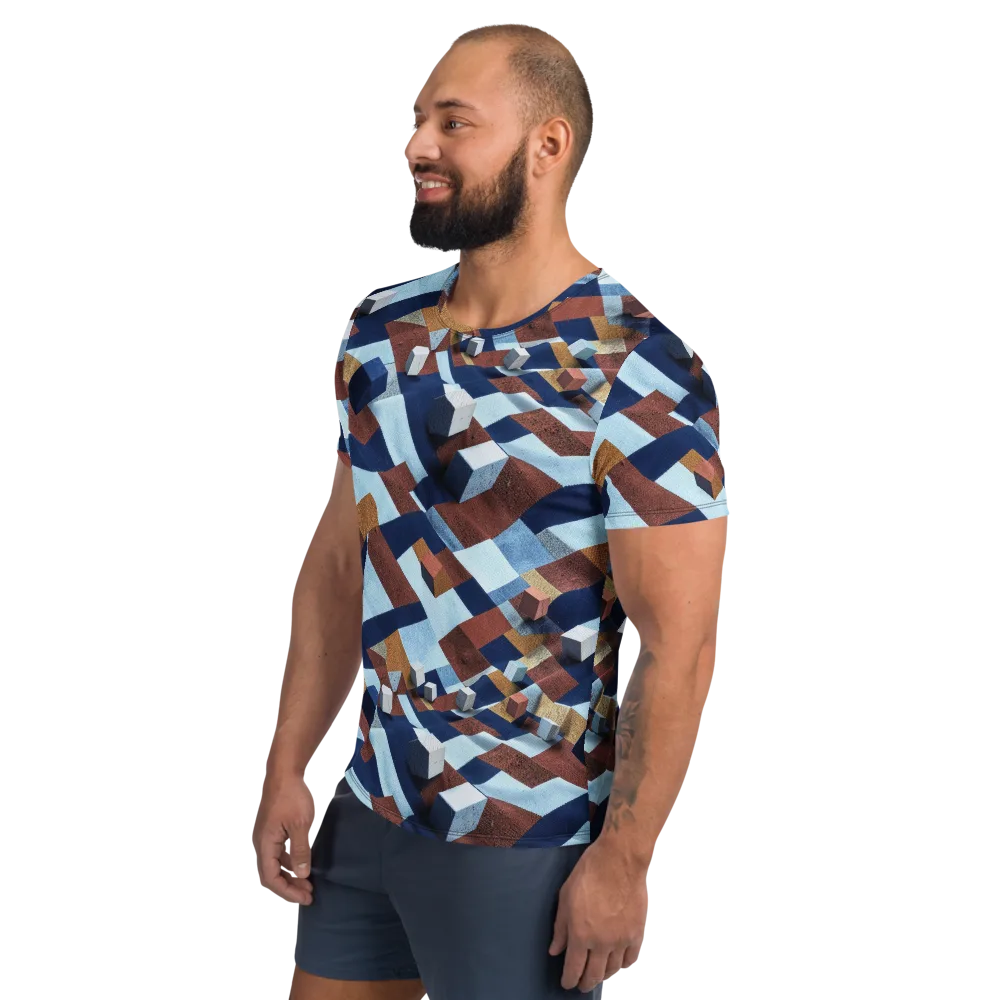 Cobalt Cubism on Men's Athletic T-Shirt — Left