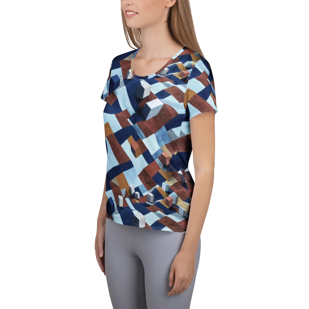 Cobalt Cubism on Women's Athletic T-Shirt — Left