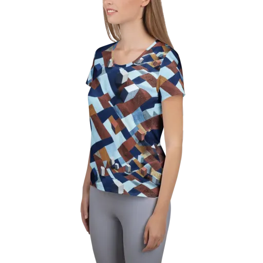 Cobalt Cubism on a Women's Athletic T-Shirt