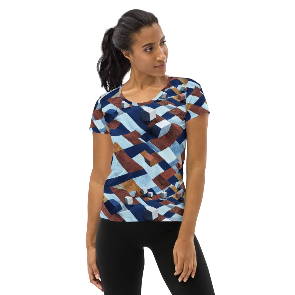 Cobalt Cubism on Women's Athletic T-Shirt — Front