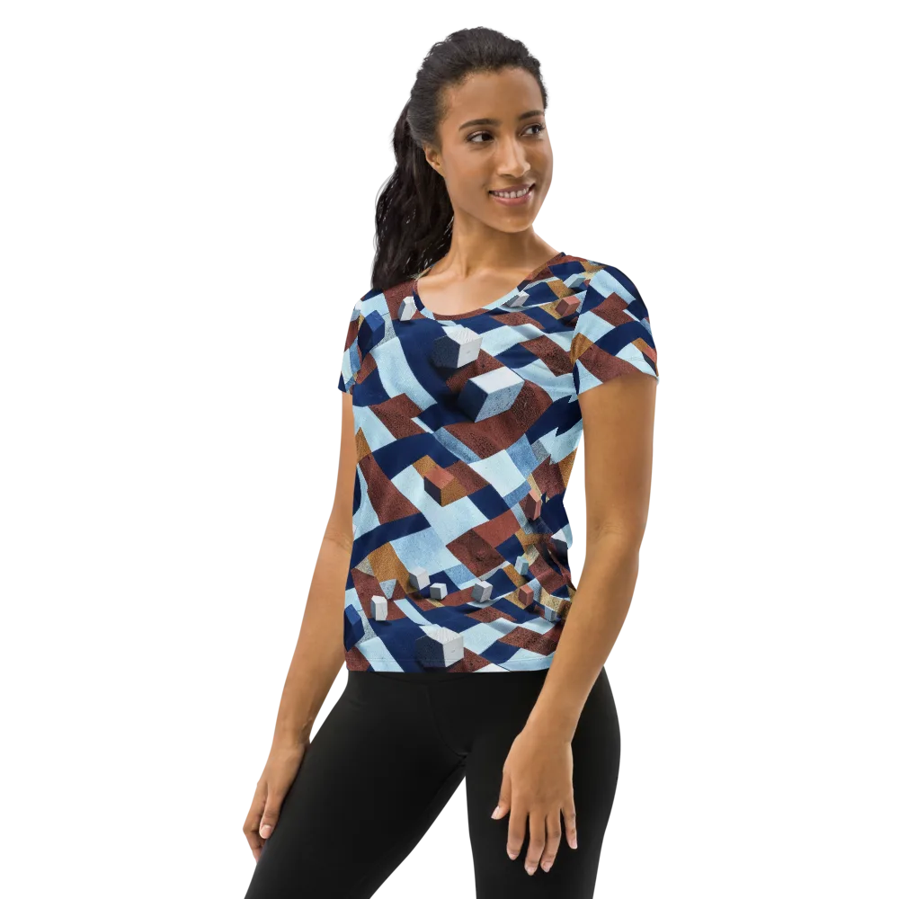 Cobalt Cubism on Women's Athletic T-Shirt — Left
