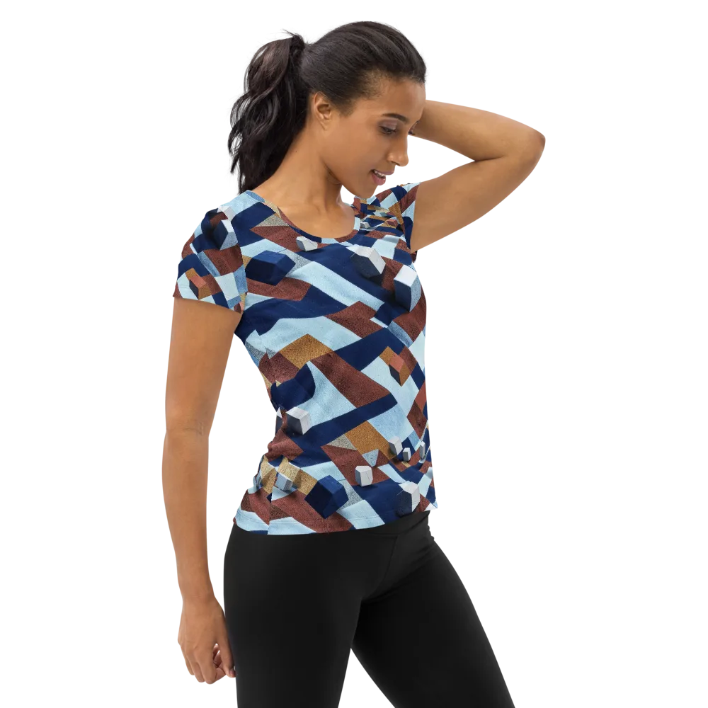 Cobalt Cubism on Women's Athletic T-Shirt — Right