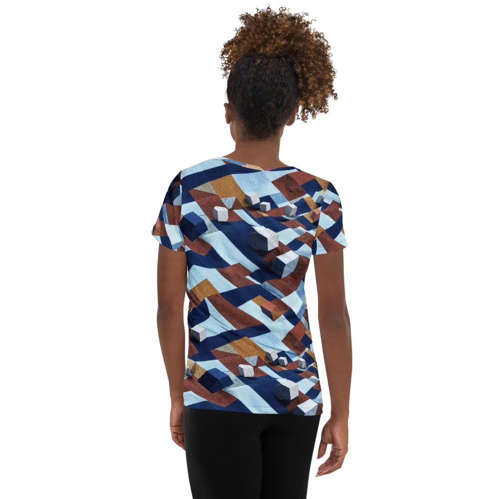 Cobalt Cubism on Women's Athletic T-Shirt — Back