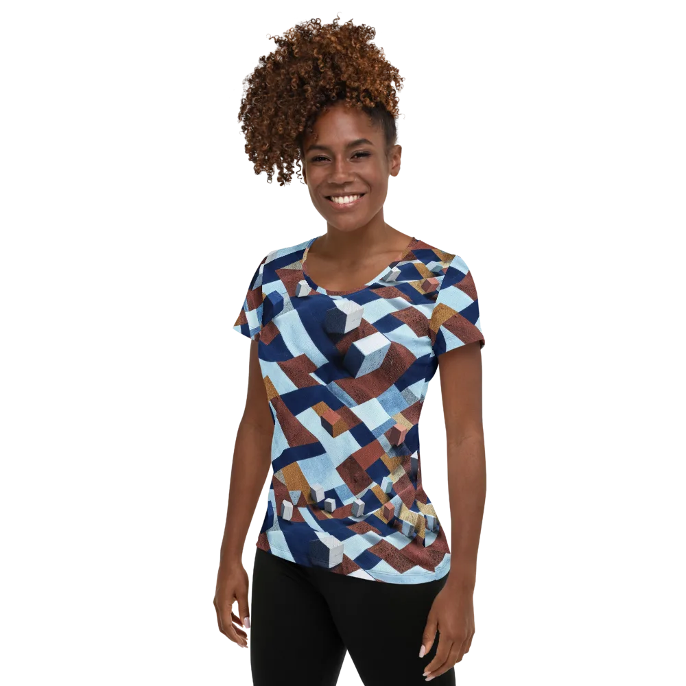 Cobalt Cubism on Women's Athletic T-Shirt — Left